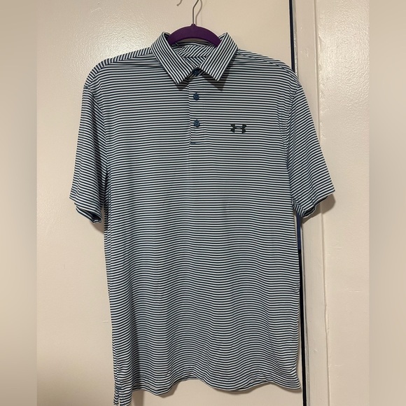 Under Armour Blue Striped Golf Polo - M - Picture 1 of 5